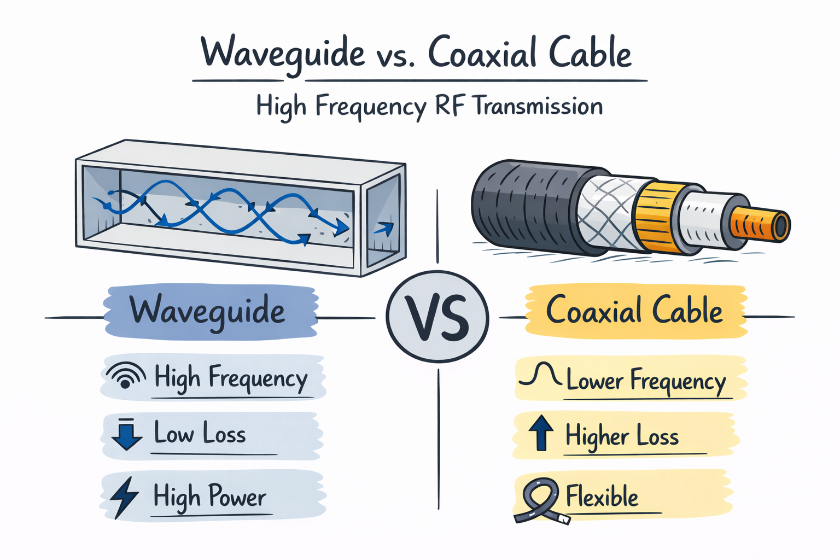 waveguide vs coaxial cable comparison high frequency RF transmission