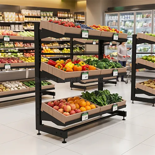 Commercial 3-Tier Wall-Facing Produce Display Rack
