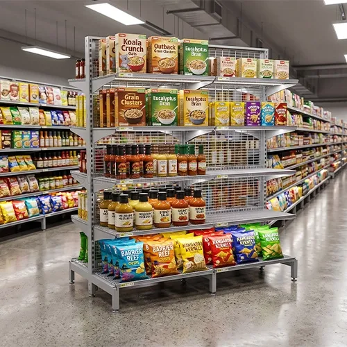 Heavy-Duty Double Sided T-Post Gondola Shelving for AU HD Retail Systems