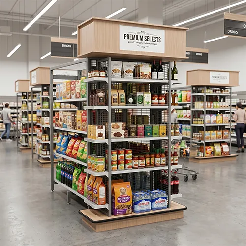 Heavy-Duty Four-Post Feature End Gondola Shelving