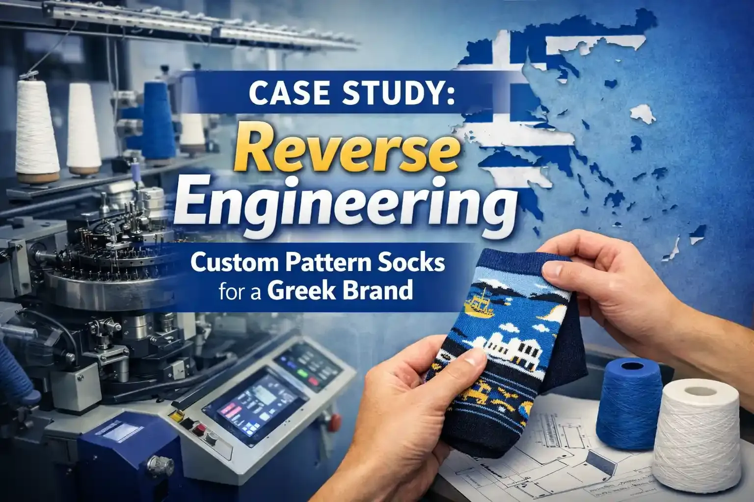 Case study cover image for custom sock manufacturing project for a Greek brand