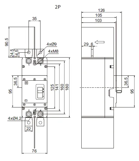 ZPM6DC-250-320 outline and installation size image 1