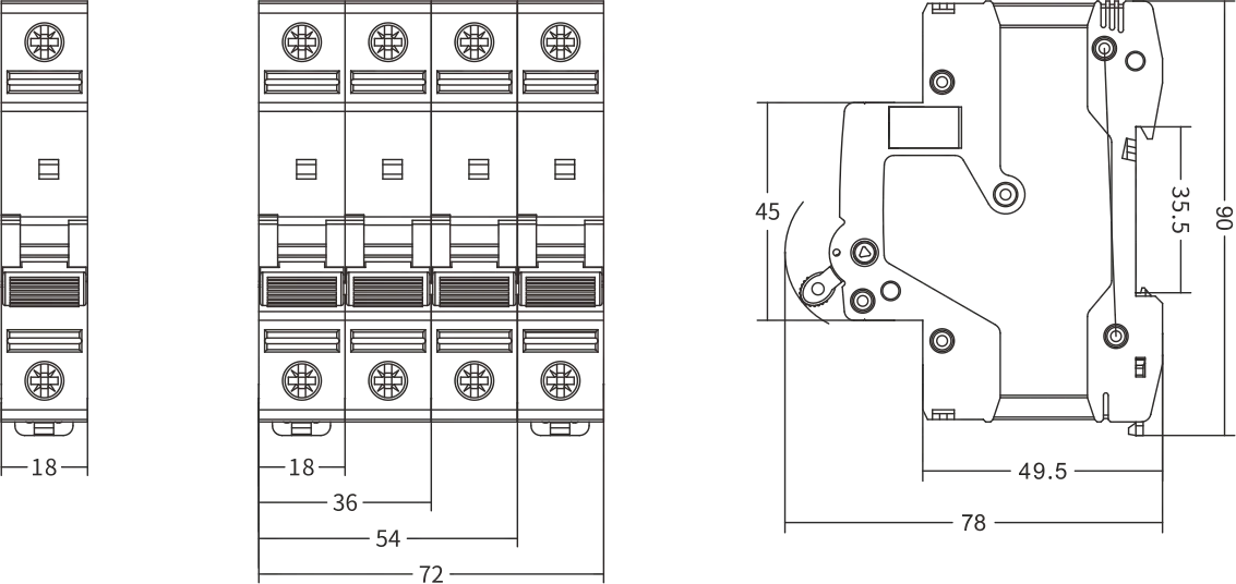 DC MCB 80A-125A installation dimension image