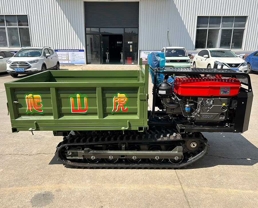 1000-6Green Climbing Tiger crawler transporter side view with diesel engine, durable tracked dumper for mountainous terrain