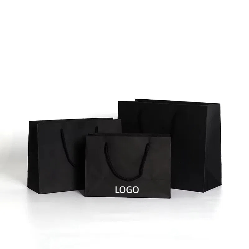 Custom Logo Black Paper Bags | Luxury Matte Shopping Bags