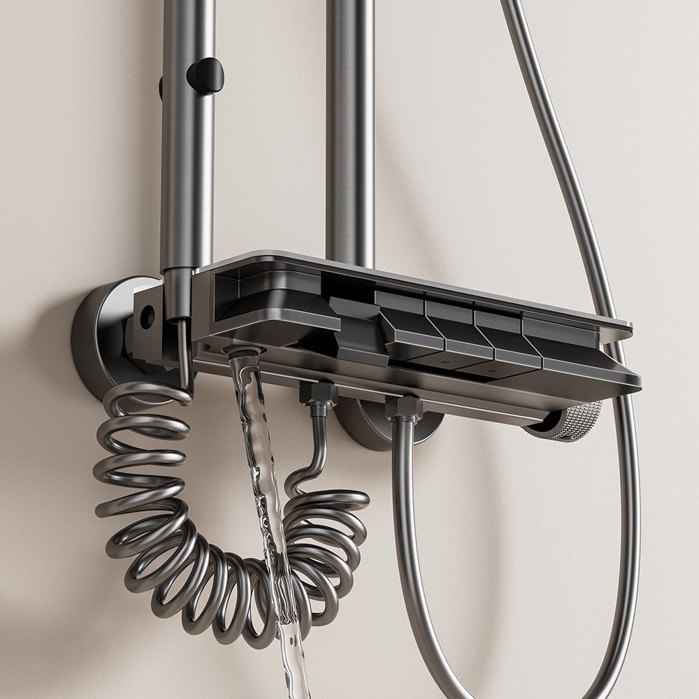 Luxury Thermostatic Shower Set with Aluminum Body 4-Function Water Outlet Shelf 8