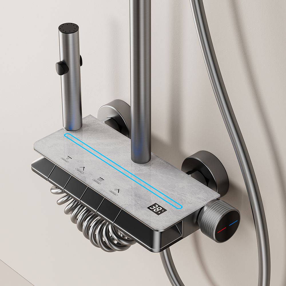 Luxury Thermostatic Shower Set with Aluminum Body 4-Function Water Outlet Shelf 6