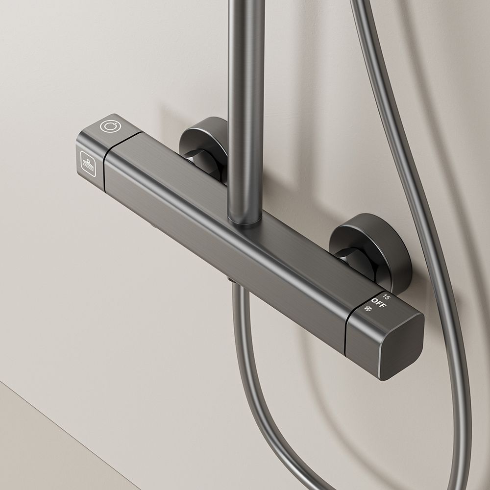 Gun Grey Piano Shower Set Bathroom Mixer Hot Cold Waterfall Tap Rainfall Gray Shower System 3