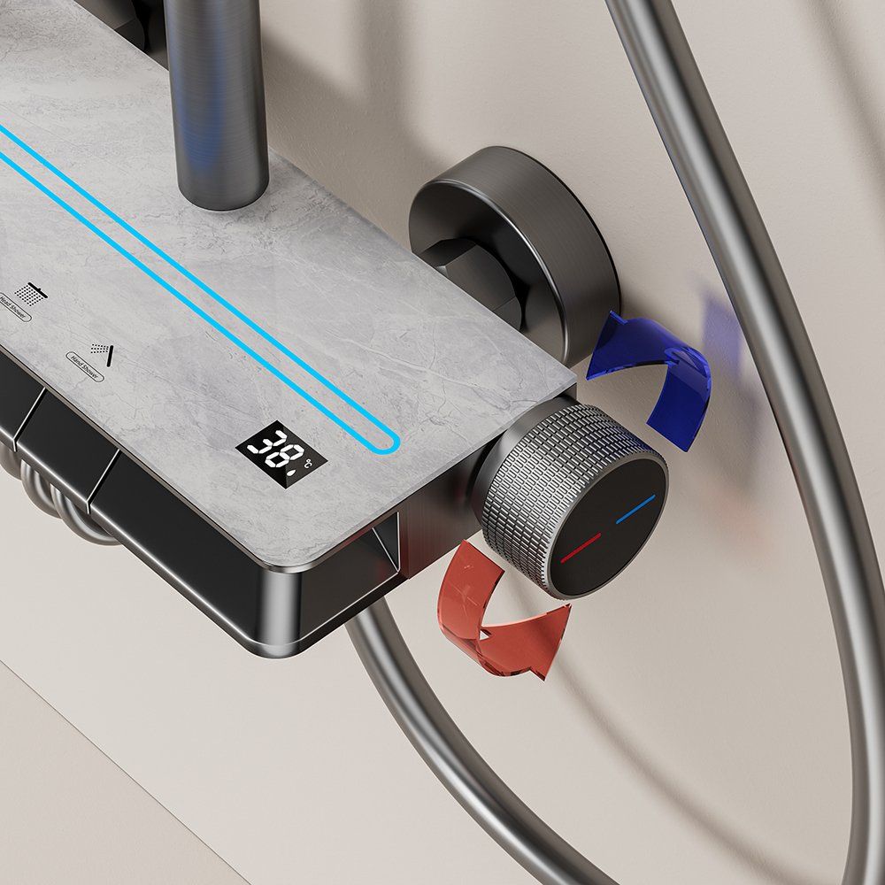 Luxury Thermostatic Shower Set with Aluminum Body 4-Function Water Outlet Shelf 9