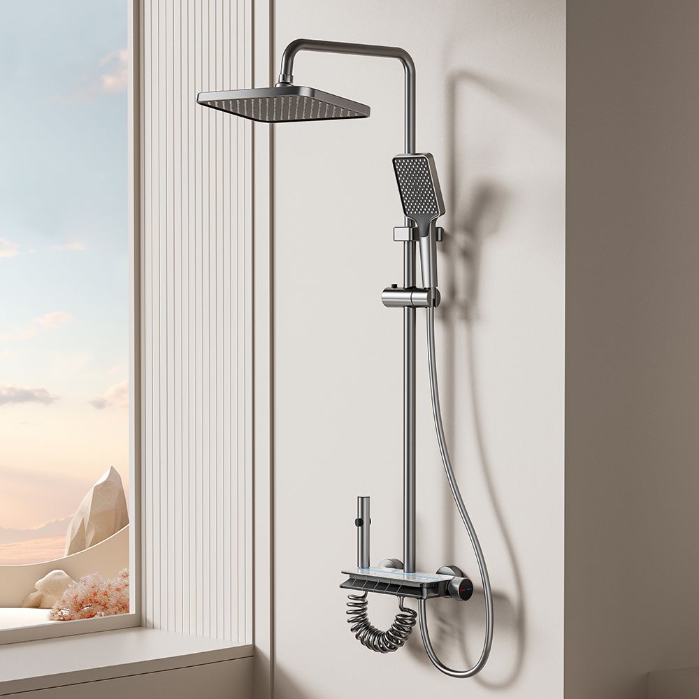 Luxury Thermostatic Shower Set with Aluminum Body 4-Function Water Outlet Shelf 7
